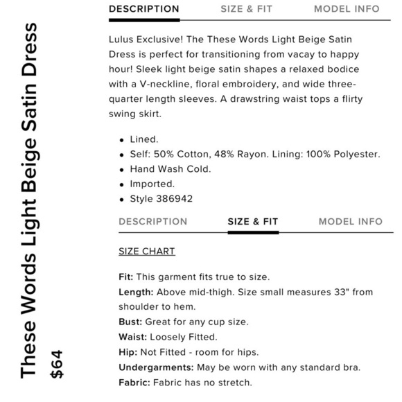 LULUS THESE WORDS LIGHT BEIGE SATIN KIMONO SLEEVE DRAWSTRING EMBROIDERED DRESS - Picture 3 of 16